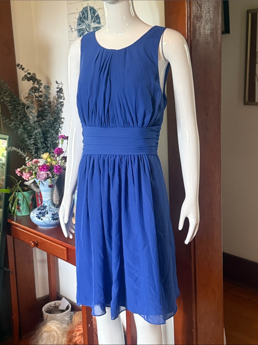 Royal Blue Sleeveless Pleated Waist Dress by JJ’s house. Size Large